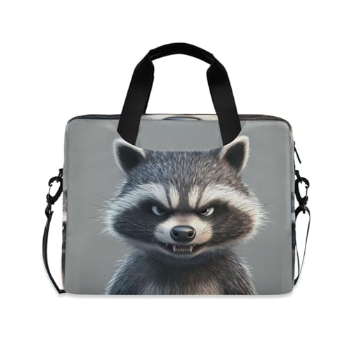 Funda para portátiles 15.6" con asa y correa gris dibujo mapache miniatura 1