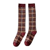 CMZYBBD Calcetines Mujer Mujeres Medias A Cuadros Retro Calcetines Largos Calcetines Escolares Calcetines De Algodón Calcetines para Mujeres-Rojo-Talla Única