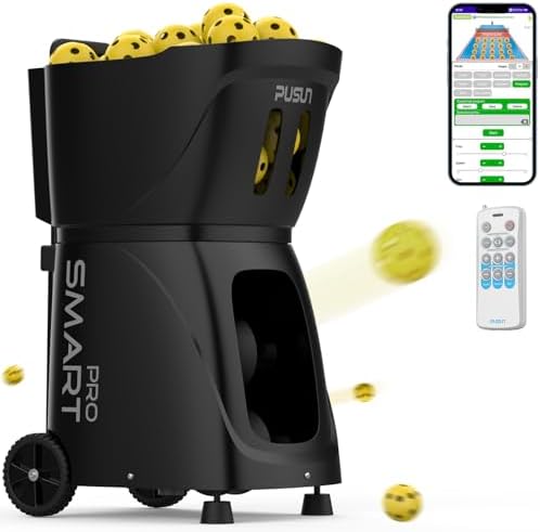 Macchina per pickleball PP-Smart Pro | 80 + capacità della palla, 75 MPH, lobo 45°, telecomando | 6 ore di batteria portatile lanciatore di sfere per allenamento (nero)