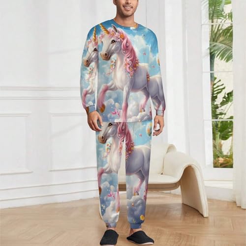 Cute Un-icorn Balloon Flower Pajama Set Long Sleeve Lounge Sets Sleepwear 2 Pjs Nightwear for Men Women2