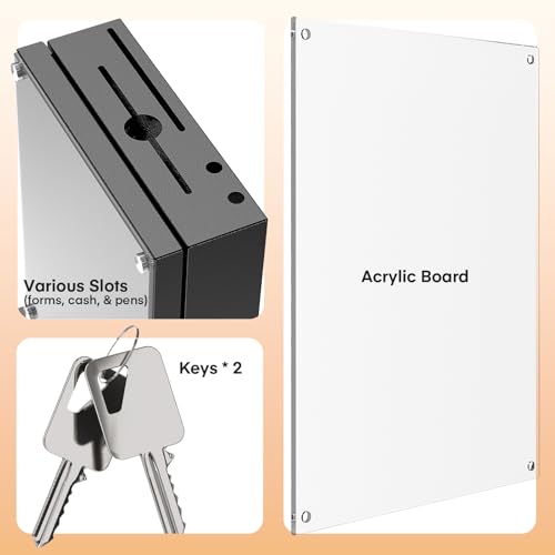 Image of Suggestion Box with Slot and Lock-Wall Mount Option, Metal Ballot Box with Acrylic Panel for Voting (Grayish White)
