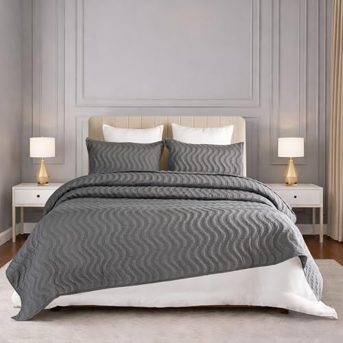 Image of MYTRIDENT Nectarsoft Italian Retreat King Size (228 cm x 274 cm) Bedcover Set, 100% Cotton, Slate