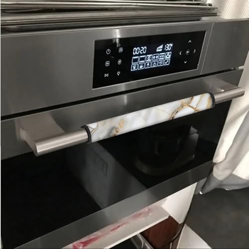 Image of 6 PCS Refrigerator Door Handle Covers Water-Resistant Kitchen Appliance Decors Handles Anti-Static Anti-Skid Protector Keep Off Stains Dust Fingerprint, Marble Gold Gray White