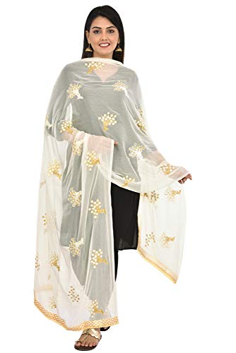 Image of YOUTHQUAKE Heavy Embroidered Work Chiffon Dupatta for Womens & Girls With Fancy Lace