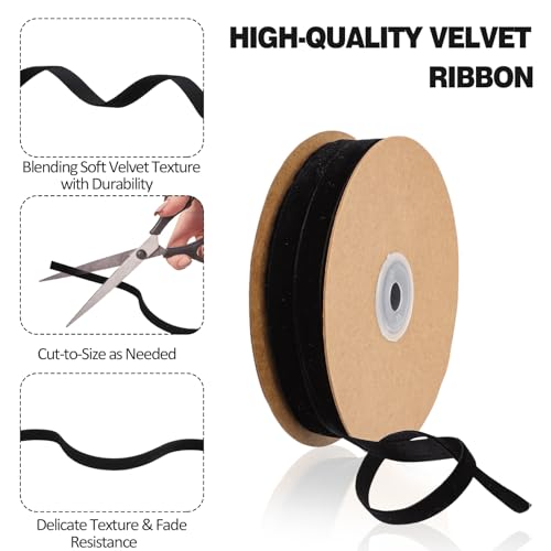 XRVRILE 40 Meter Samtband Schwarz 10mm Geschenkband Schwarz, Black Velvet Ribbon für Geschenkverpackung Einladungen Hochzeit Party Valentinstag Geburtstag Geschenke