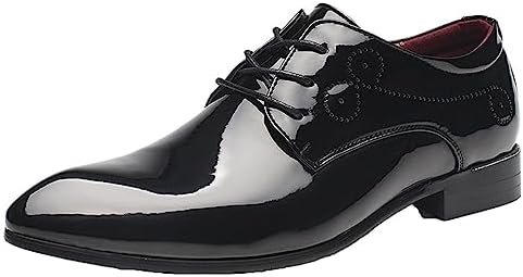 Dress Shoes for Men Pointed Toe Classic Patent Leather Lace Up Oxford Black 12 US | Image 1