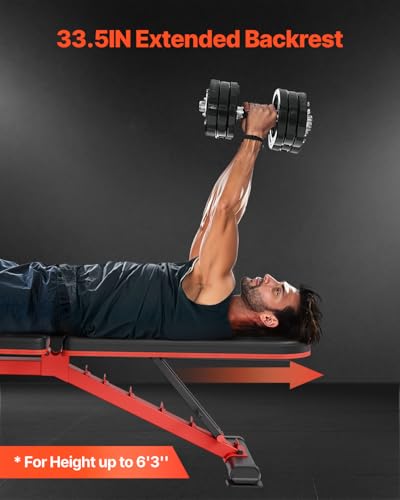 VEVOR Stabiele halterbank, robuust, 544 kg, voor full-body training, verstelbaar, voor krachttraining thuis, 1465 x 530 x 450 mm, zwart en rood - Afbeelding 4
