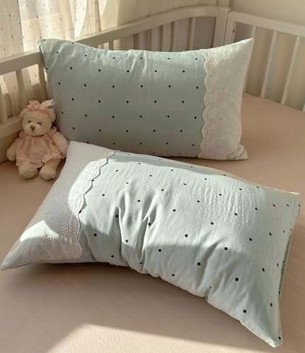 Image of VM VOUGEMARKET Sage Green Bedding Set Twin 3 Pieces Black Dots Duvet Cover Set with Lace Edge-Soft Microfiber Princess Style Comforter Cover for Teen Girls-68x86 Inch