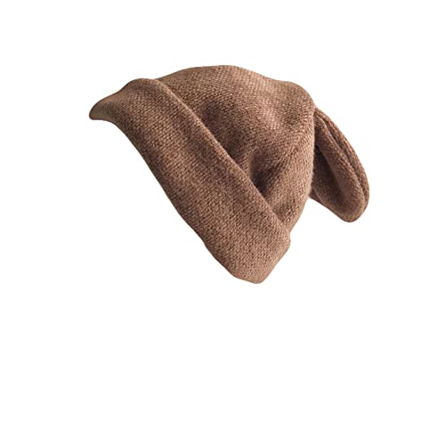 Beret Hats For Women Draping Rabbit Ears Rabbit Fur Beanie Hat Autumn Winter Knitted Dome Octagonal Hat Cute Crochet Caps Grey #TOP5