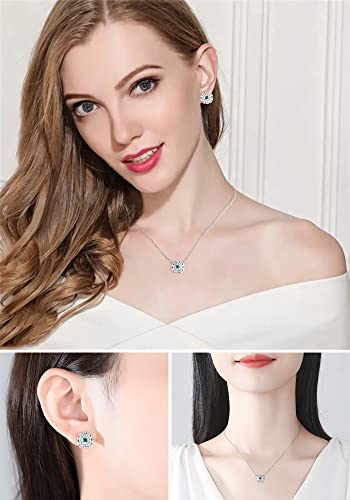 925 Sterling Silver Cz Halo Simulated Emerald Necklace And Earrings For Women, Cubic Zirconia Square Asscher Cut Nano Green Gemstone Pendant And Stud Jewelry Set With Gift Box (Se20082215+Sn20082216) #TOP3