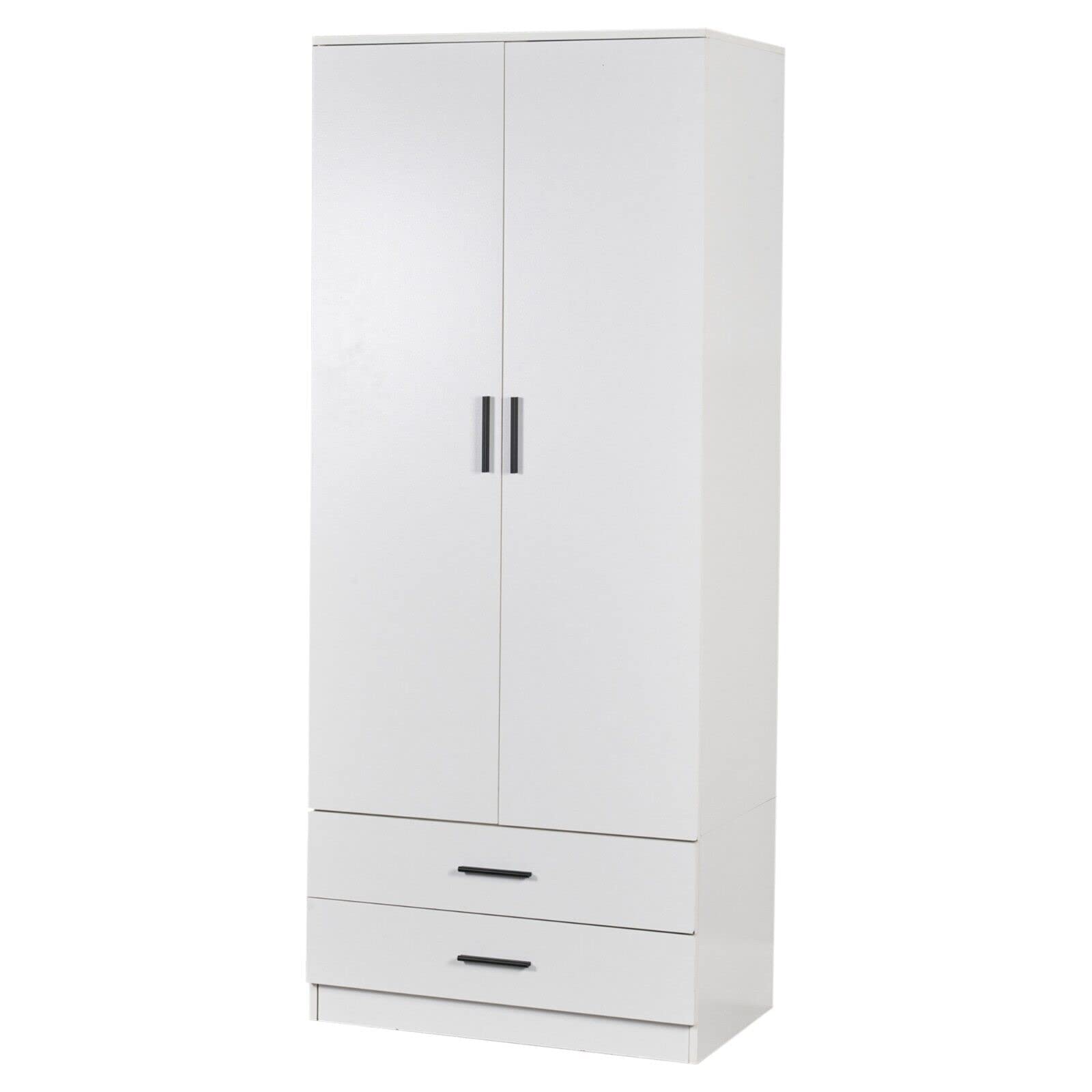 URBNLIVING White Wooden Bedroom Furniture Cabinet Chest of Drawers Dressing Table Wardrobe - 2 Door Wardrobe