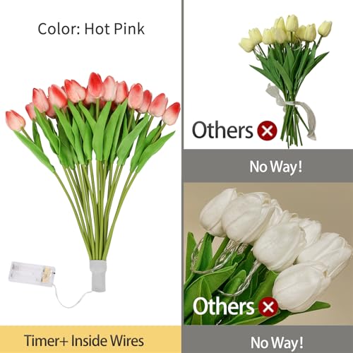 Lampes tulipes artificielles rose vif pour illuminer la décoration de la maison et cuisine - 7