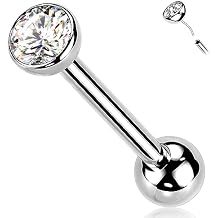 Melighting Titanum Tongue Ring - 14G Threadless Push in Tongue Piercing Jewelry with Solid Titanium G23 Barbell & Clear CZ Opal Stones for Women