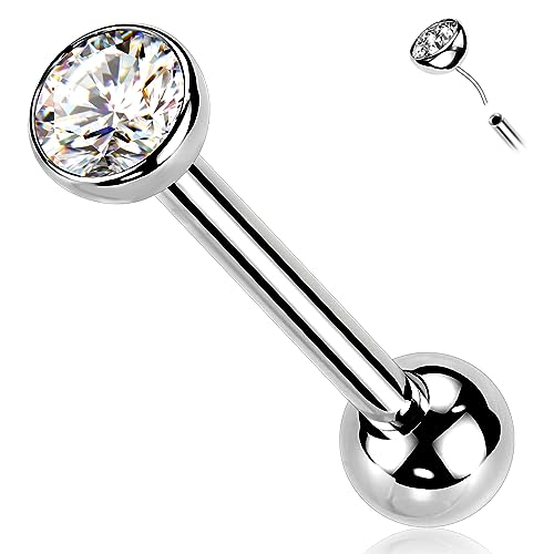 Melighting Titanum Tongue Ring - 14G Threadless Push in Tongue Piercing Jewelry with Solid Titanium G23 Barbell & Clear CZ Opal Stones for Women
