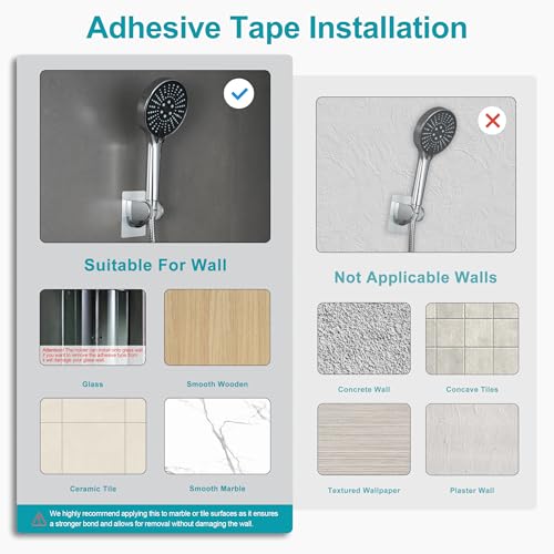 Image of GwernKB Shower Head Holder Strong Adhesive No Drilling Wall Mount Adjustable Handheld Showerhead Bracket for RV Kids Bathroom Shower,Fix Firmly and Use Conveniently (Silver, 1)