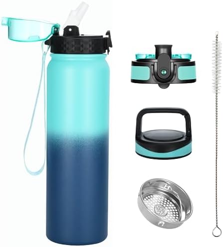 OLDLEY Stainless Steel Water Bottle with Straw 1L Vaccum Insulated Large Drink Flask Metal Water Bottles 1 Litre Leakproof Keep Drinks Hot Cold for Bike Camping Sports Gym Adult Women Men