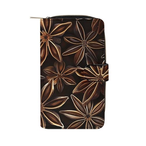 Portefeuille en cuir anis étoilé zippé 19,7 cm pour cartes et monnaie