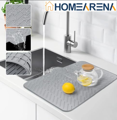 Image of Silicone Dish Drying Mat for Kitchen, Large 23 x 17 Inch Dish Drainer Mat, Waterproof Heat Resistant Non-Slip Silicone Mat for Sink & Counter, Utensil Dish Drying Mat