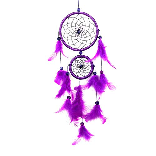 Usstore Home Décor 1PC Handmade Lace Dream Catcher Feather Bead Hanging Decoration for Bedroom Living Bathroom House Shop Office Windows Decor Ornament (Purple) - Thumbnail 2