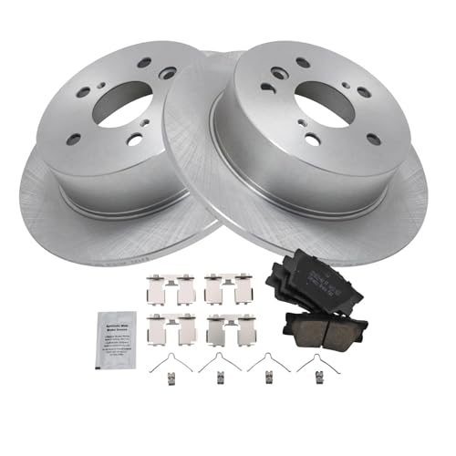Image of TRQ Rear Brake Pad and Rotor Set Ceramic Rotors Compatible with 2007-2012 Lexus ES350 2008-2012 Toyota Avalon 2007-2011 Camry