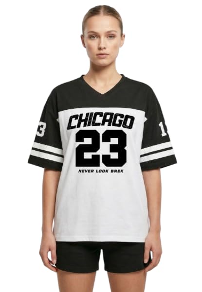 Chicago 23 Cotton Graphic T-Shirt for Women and Girls, Loose Fit, Half Sleeve, Casual Stylish Top White&Black-image-30
