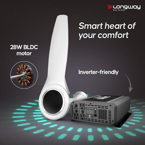 Image of LONGWAY Glideon 1200mm BLDC Ceiling Fan with Remote Control | Premium Look with Ultra Silent Performance | ABS Blade & Body | BEE 5 Star Rated | Anti-Dust Ceiling Fan | 5 Years Warranty (White)