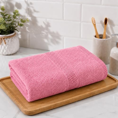 Image of 100% Pure Cotton Bath Towel for Men & Women | 380 GSM Ultra Soft, Highly Absorbent & Quick Dry Bath Towel | Large 55 x 28 Inch Matty Terry Towel for Bathroom, Gym, Travel & Daily Use | Pink