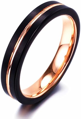 NaNa Chic Jewelry 4mm Black Rose Gold Plated Tungsten Carbide Ring for Women