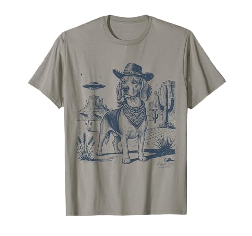 Vintage Alien UFO Western Cowboy Beagle Dog Desert T-Shirt