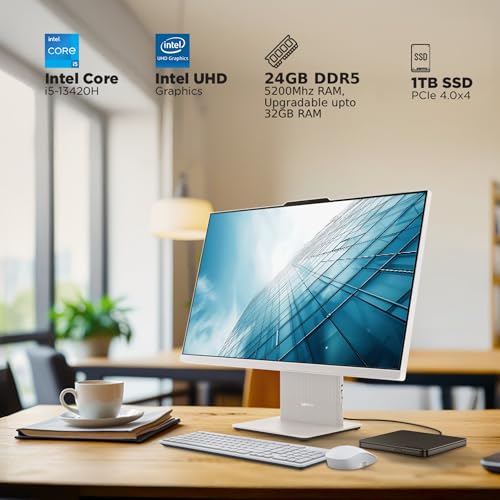 Image of Lenovo IdeaCentre AIO Intel Core i5-13420H 27 inch FHD Touchscreen (24GB RAM /1TB SSD /Win11 /Microsoft 365 + Office 24 /3Wx2 Harman /Wireless EOS Keyboard & Mouse,Grey), F0HM00W3IN All-in-One Desktop