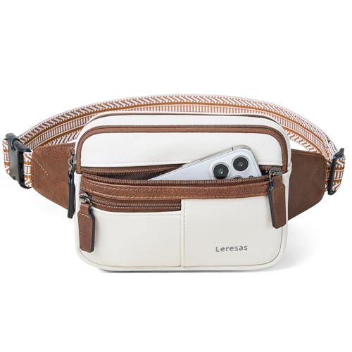 Leresas Fanny Packs for Women Vegan Leather Belt Bag Cross Body Waist Pack Waist Purse for Travel Hiking Running Beige