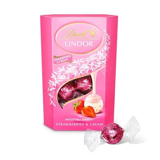 Lindt LINDOR Praliner Strawberry&Cream - ask 200g - Perfekt som present eller unna sig själv - Chokladkulor med len och krämig fyllning.
