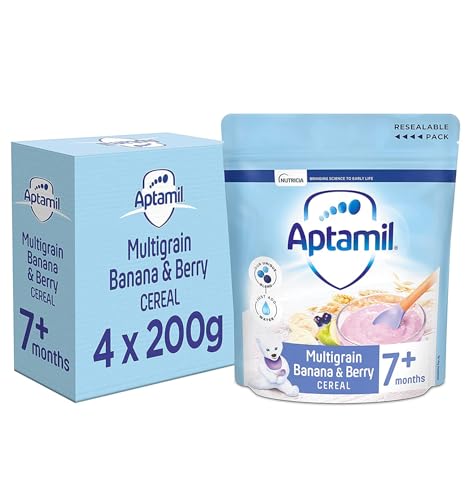 Aptamil Multigrain Banana and Berry Porridge Baby Food Cereal, 7+ Months, 200 g (Pack of 4)