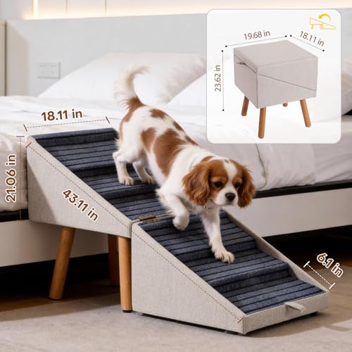 Image of Dog Stairs for Beds, 2-in-1 Foldable Pet Ramp for Small Dogs | 250lbs Large Dog Steps , 21.06 inch H Non-Slip Pet Ramp for Bed Couch for Medium Large Small Dogs Bedside Table Convertible