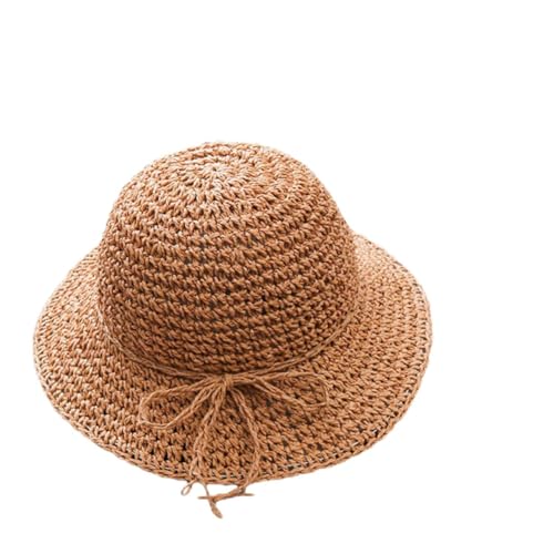 Didiseaon Girls Casual Straw Sun Hat for Boy Girl Beach Vacation Protective Cap Khaki Stylish Bowknot Design Fits for Outdoor Fun