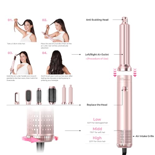 Image of Atopskins 6-in-1 Blow Dryer Brush, Hot Air Styler with Auto-Wrap Curlers