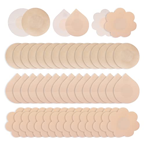 Houseen 90 Pieces Nipple Covers, Disposable Breast Peddals Stiker, Comfortable & Breathable Self-Adhesive Bra Satin Petals Pasties, Natural & No Show Breast Concealer For Women Men #TOP12