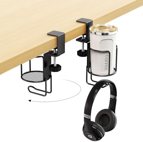 CABTE 2 in 1 Desk Cup Holder with Headphone Hanger Holder