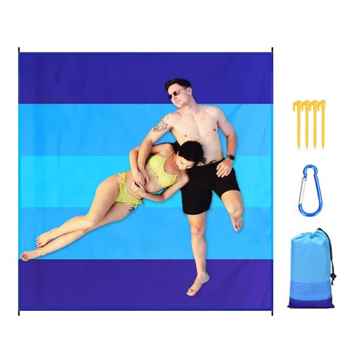 WJnflQN Manta de playa grande | Tapete de playa de gran tamaño | Sábana impermeable de secado rápido con 4 estacas y 1 bolsillo en la esquina, 82 x 78 pulgadas, a prueba de arena para viajes y camping