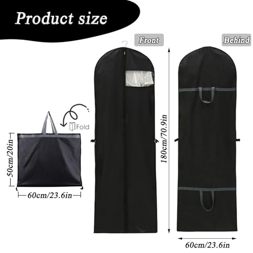 Long Dress Covers Bag Dust Proof Clothes Covers Moth Proof Garment Bag Wedding Dress Bag Folding Long Coat Cover for Coat Gowns Dresses Shirts Suits Jackets Storage (Black) - Image 3