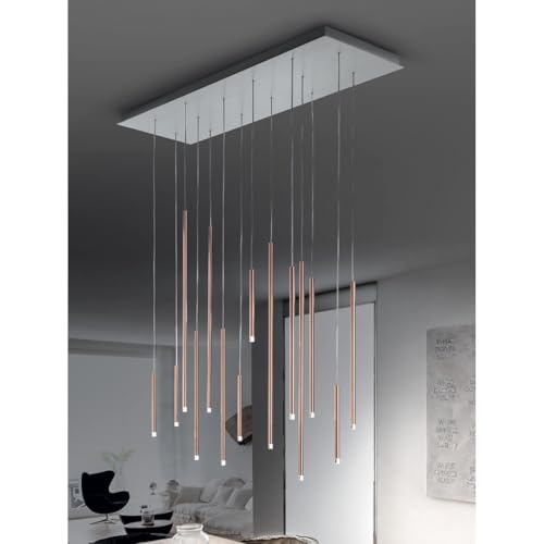 Image of Modern Raindrop-Style LED Pendant Light|Sleek Tube Hanging Lamp with 3 Light Modes|Perfect for Dining, Lounge, Kitchen & Living Room|Rose-Gold Finish