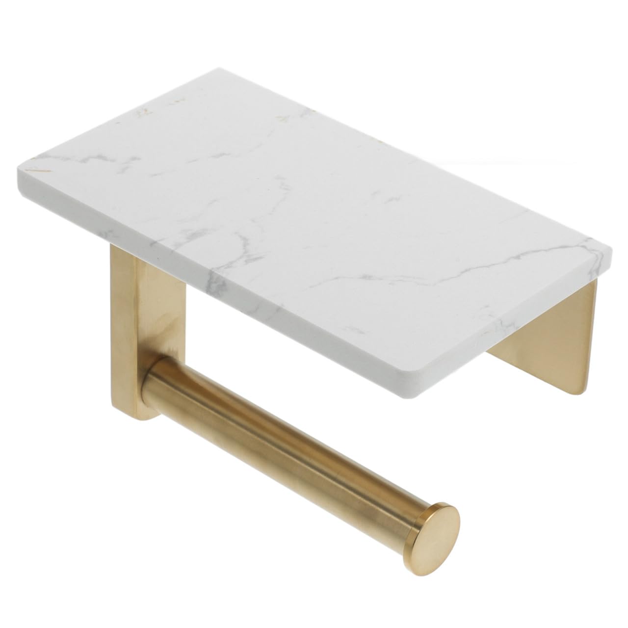 Portarotolo per Bagno da Parete in Acciaio Inox Ripiano Marmo | Distanza Fori 8, 3cm, Finitura Oro, per Bagno, Struttura Moderna ed Elegante