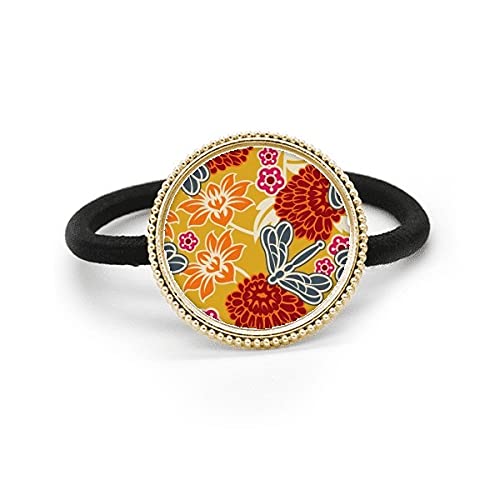 Élastique à cheveux en métal argenté ciselé, style floral asiatique traditionnel