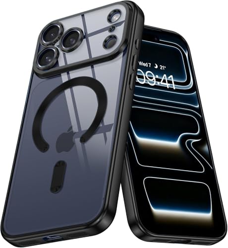 Image of VONZEE Compatible with iPhone 17 Pro Case with MagSafe, Transparent Shockproof Back Cover, Anti-Yellow Slim Protective Case with Camera Protection - Black