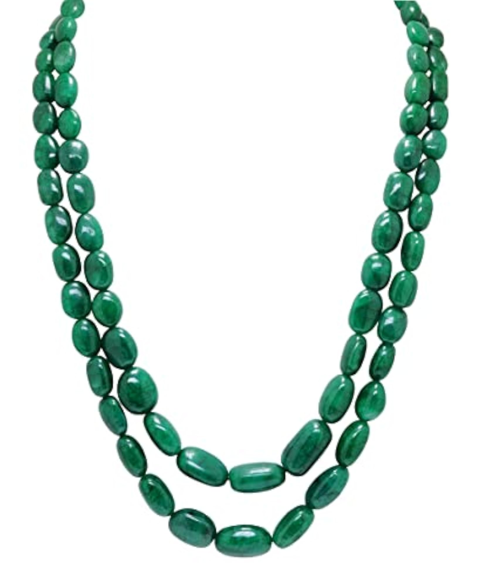Jaipur 2 Rows Emerald Gemstone Necklace, Green