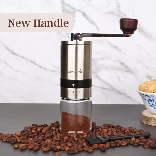Cafe JEI Manual Coffee Grinder with Adjustable Settings - Ceramic Conical Burr Mill & Brushed Stainless Steel Body, Whole Bean Coffee Grinder for Drip Coffee, Moka Pot,French... - Image 2