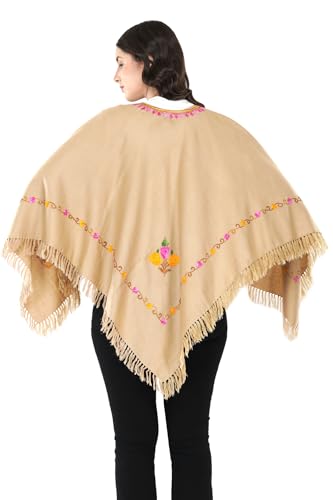 Image of Premium Women's Kashmiri hand embroidery floral woollen poncho Indian cape wrap shrug Free size