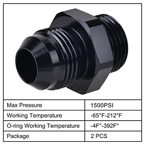 Image of EVIL ENERGY AN6 6AN Flare to 6AN ORB Male O-ring Boss Fuel Pump Rail Adapter Fitting Aluminum Black Pack of 2