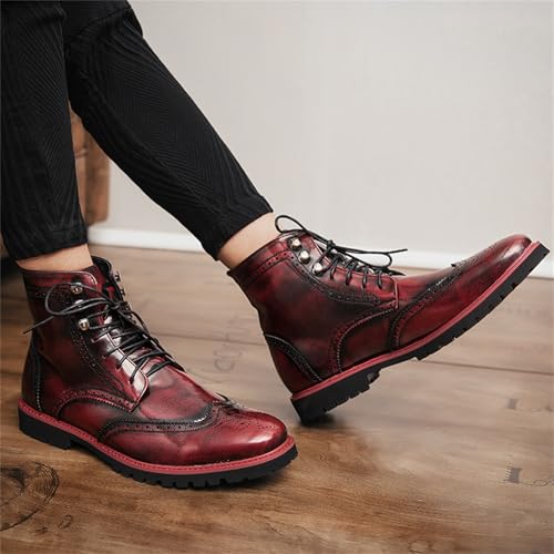 Men's Brogue Leather Lace-Up Ankle Boots with Wingtip Design Vintage Dress Boots for Casual Business Office Daily Wear and Formal Occasions3
