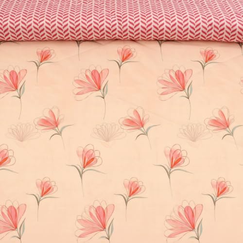 Image of Florida Floral Microfiber AC Comforter for Double Bed | Soft Reversible 180 GSM Polycotton Lightweight Comforter | All-Season Bedding (Peach)
